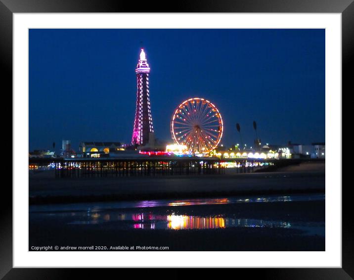 Blackpool Beach at Night Framed Mounted Print by andrew morrell