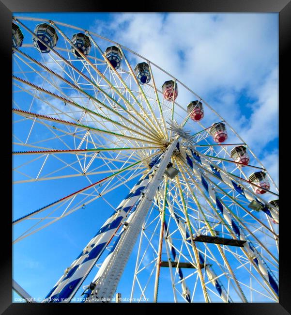 Ferris Wheel In Blue Sky  Framed Print by andrew morrell