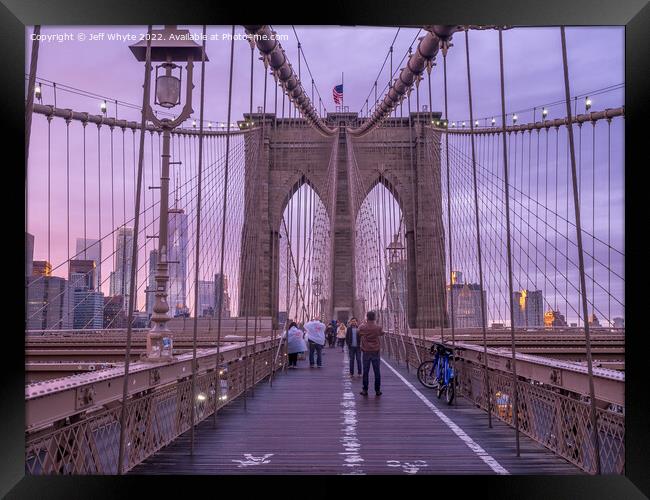 Brooklyn Bridge at sunset  Framed Print by Jeff Whyte