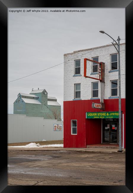  Small town storefronts in Trochu Framed Print by Jeff Whyte
