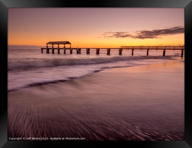 Waimea Town pier at sunset Framed Print by Jeff Whyte