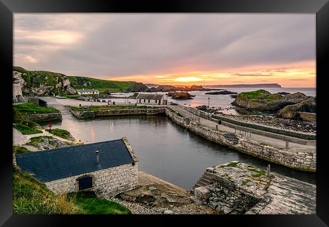 "Enchanting Sunset at Ballintoy Harbour" Framed Print by KEN CARNWATH