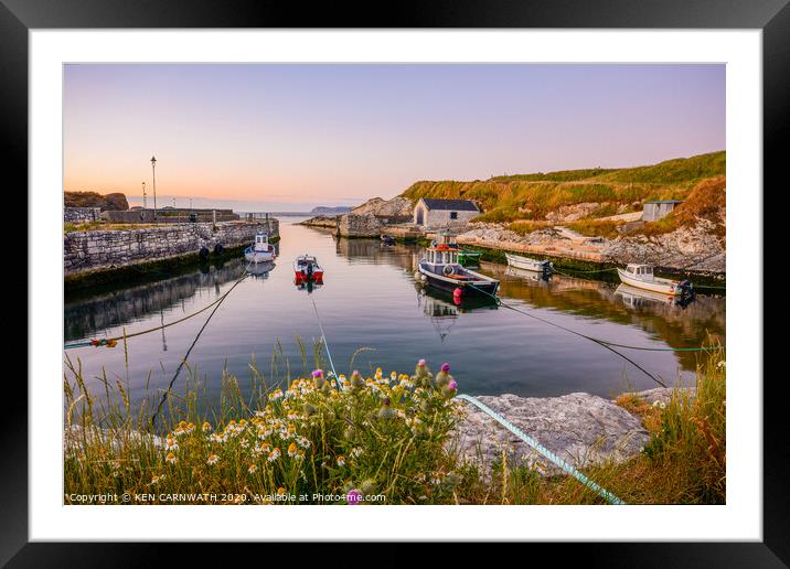 Golden Light on Ballintoy Harbour Framed Mounted Print by KEN CARNWATH