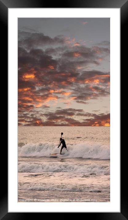 Paddleboarder Sunset Sky Framed Mounted Print by Imladris 