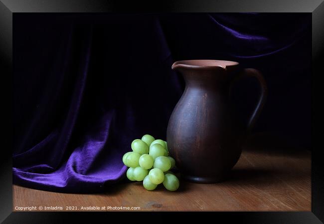 Earthenware Pitcher and Grapes Still-life Framed Print by Imladris 