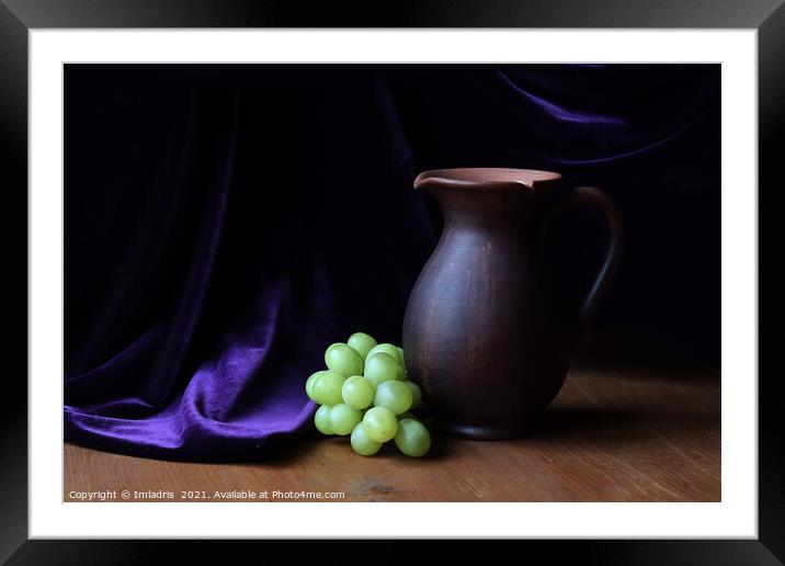 Earthenware Pitcher and Grapes Still-life Framed Mounted Print by Imladris 