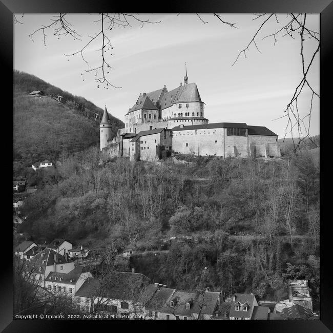Vianden Castle View, Square, Mono Framed Print by Imladris 