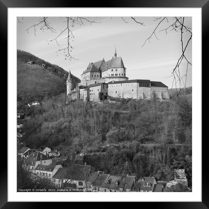 Vianden Castle View, Square, Mono Framed Mounted Print by Imladris 