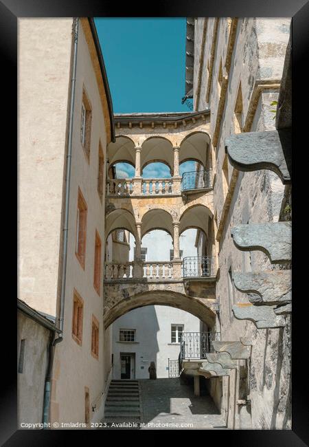 Covered Walkway, Stockalper palace, Switzerland Framed Print by Imladris 