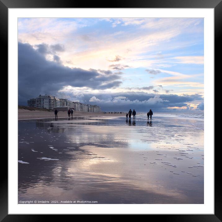 Evening Sky Wenduine Beach, Belgium Framed Mounted Print by Imladris 