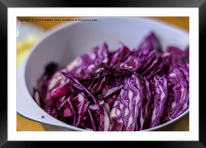 Close-up of a bowl with chopped red cabbage Framed Mounted Print by Kristof Bellens