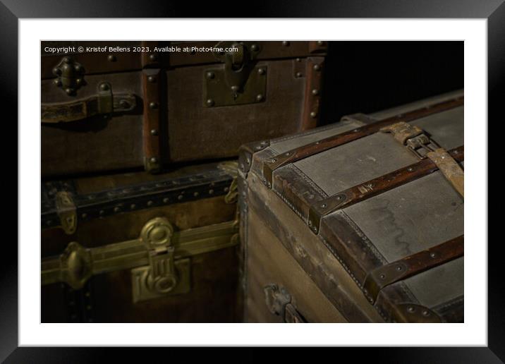 Closeup shot of vintage travel boxes and suitcases Framed Mounted Print by Kristof Bellens