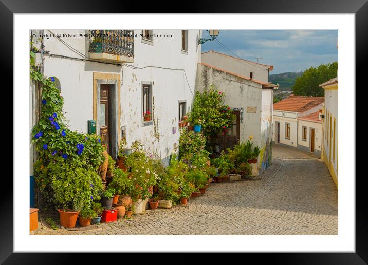 Colorful historical cobblestoned street in Aljezur, Portugal Framed Mounted Print by Kristof Bellens