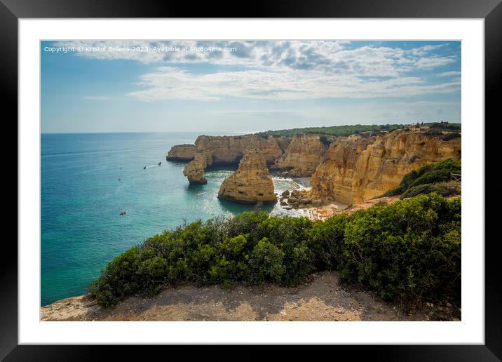 View on cliffs on the Algarve beach in Ponta da Piedade in Portugal. Framed Mounted Print by Kristof Bellens