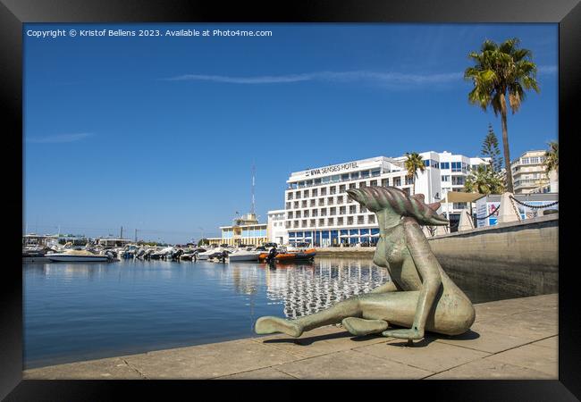 View on the Eva Senses Hotel and Sereia statue at the Marina district in Faro, Portugal Framed Print by Kristof Bellens