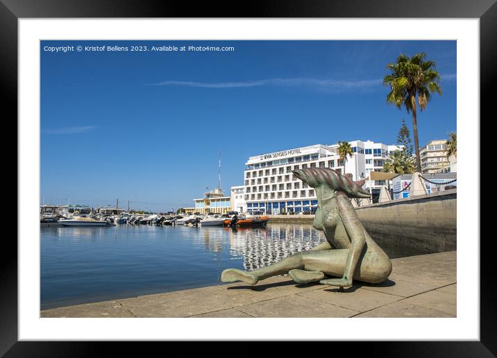 View on the Eva Senses Hotel and Sereia statue at the Marina district in Faro, Portugal Framed Mounted Print by Kristof Bellens