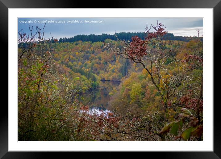 High angle view during autumn on river Ourthe in the Ardennes of Wallonia, Belgium Framed Mounted Print by Kristof Bellens