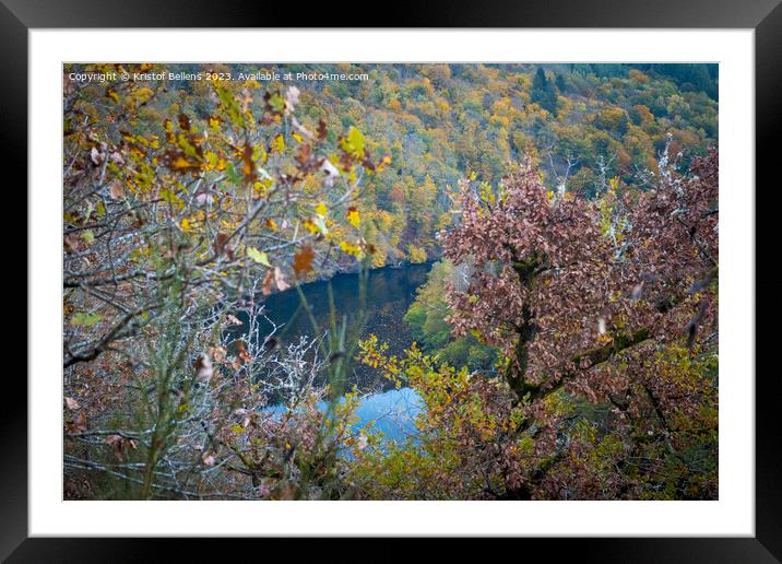 Colorful autumn forest scene with river flowing through the valley Framed Mounted Print by Kristof Bellens