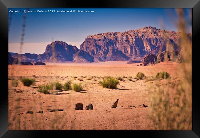 Desert view at Wadi Rum, Jordan during golden hour Framed Print by Kristof Bellens