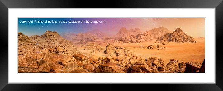 Desert and rocks on extraterrestrial or alien planet in the universe with view on space and galaxy Framed Mounted Print by Kristof Bellens