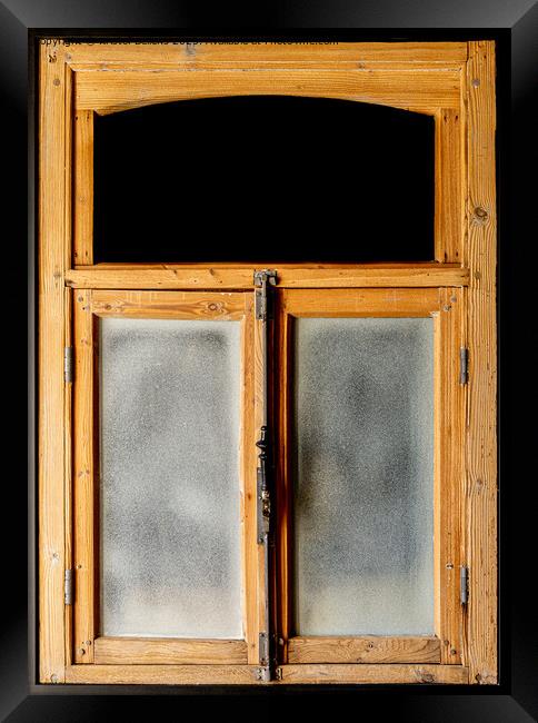Vintage wooden and weathered rustic window frame with glass and black copy space Framed Print by Kristof Bellens