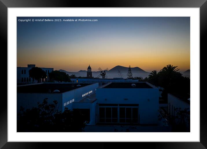 Silhouette sunset view on the village of Teguise on the Canary Island of Lanzarote Framed Mounted Print by Kristof Bellens