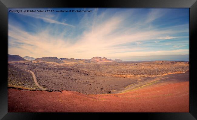View on the desolate volcanic landscape of Timanfaya National Park on Lanzarote Framed Print by Kristof Bellens