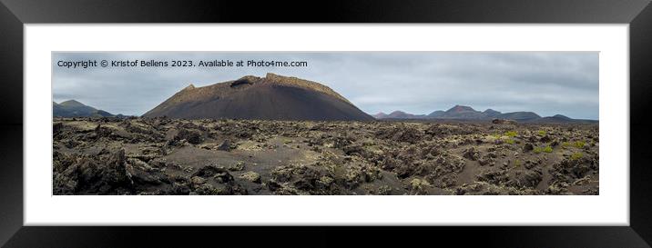 Sea of lava landscape on Lanzarote and Volcano El Cuervo Framed Mounted Print by Kristof Bellens