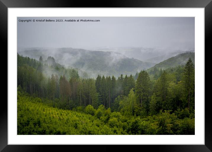 View on the rainy and foggy Ardennes forest in Wallonia Framed Mounted Print by Kristof Bellens