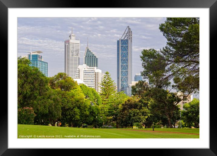 City Skyline - Perth Framed Mounted Print by Laszlo Konya