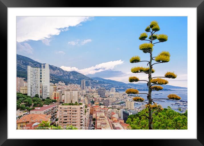View from the Jardin Exotique - Monaco Framed Mounted Print by Laszlo Konya