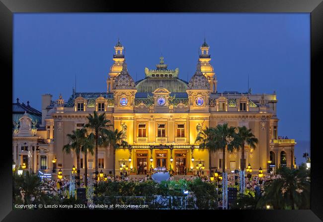 Monte Carlo Casino at night - Monaco Framed Print by Laszlo Konya