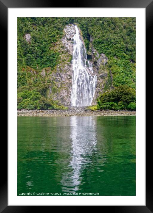 Bowen Falls - Milford Sound Framed Mounted Print by Laszlo Konya