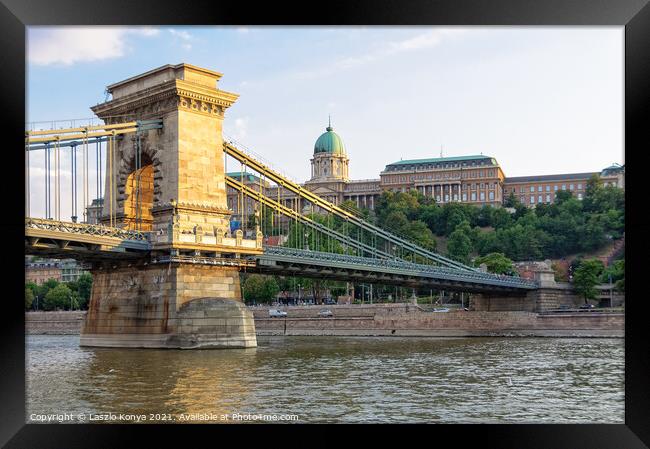 Buda Castle and Chain Bridge - Budapest Framed Print by Laszlo Konya