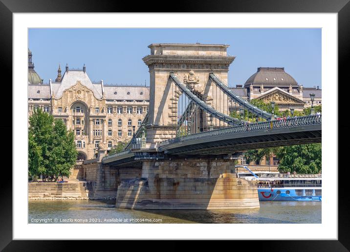 Szechenyi Chain Bridge - Budapest Framed Mounted Print by Laszlo Konya