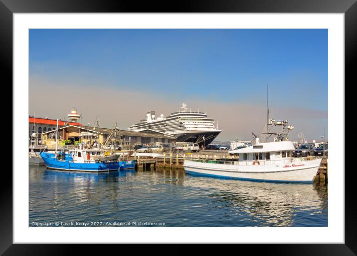 Fishing boats and a cruise ship - Hobart Framed Mounted Print by Laszlo Konya