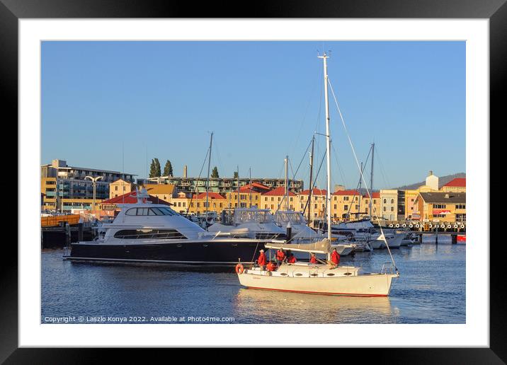 Back in the safety of the harbour - Hobart Framed Mounted Print by Laszlo Konya