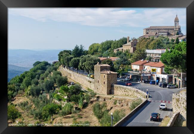 Hill town - Montalcino Framed Print by Laszlo Konya