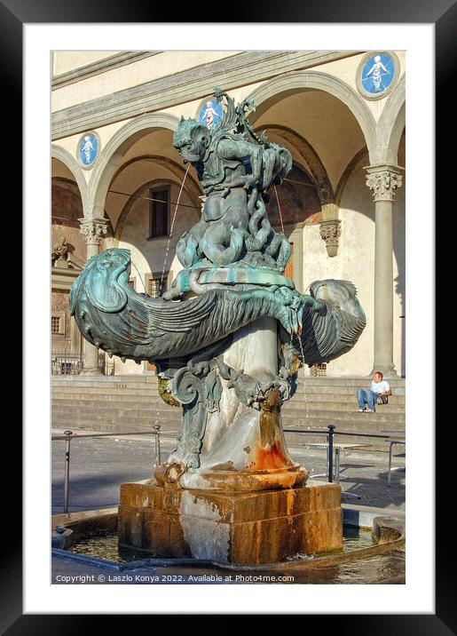 Fountain in Piazza Santissima Annunziata - Florence Framed Mounted Print by Laszlo Konya