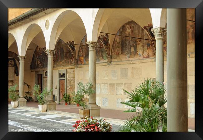 Courtyard of Ospedale degli Innocenti - Florence Framed Print by Laszlo Konya