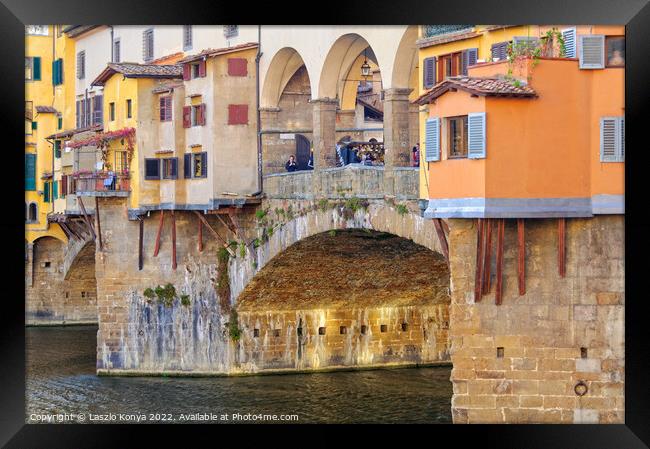 Shops on the Ponte Vecchio - Florence Framed Print by Laszlo Konya
