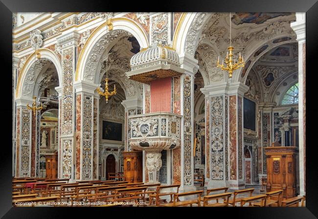 Pulpit and Side Aisle - Palermo Framed Print by Laszlo Konya