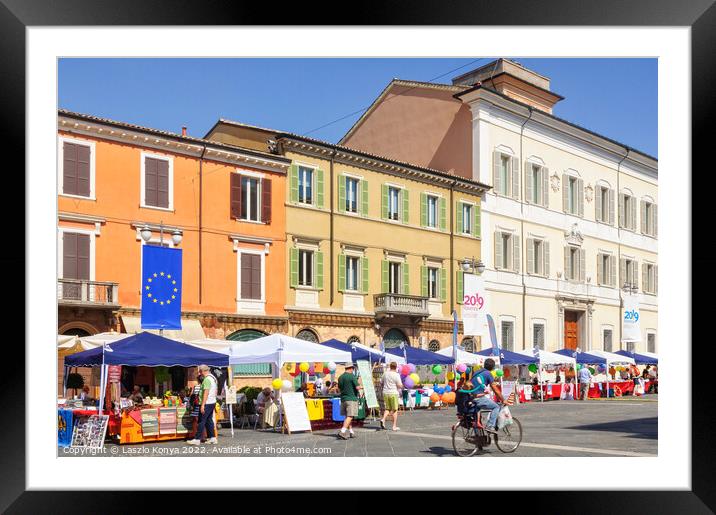 Market at Town Square - Ravenna Framed Mounted Print by Laszlo Konya