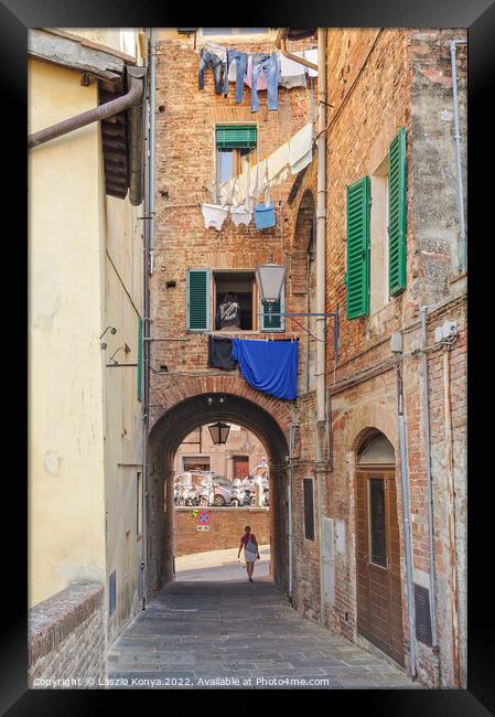 Quiet alley - Siena Framed Print by Laszlo Konya