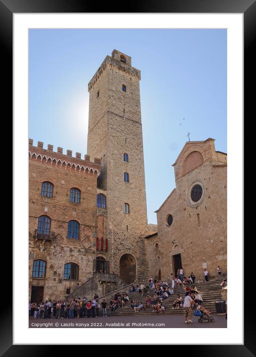 Piazza Duomo - San Gimignano Framed Mounted Print by Laszlo Konya