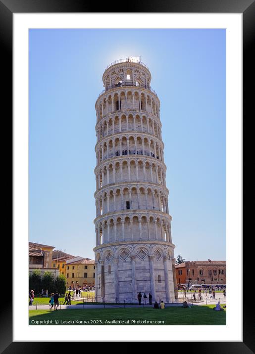 The dark side of the Leaning Tower - Pisa Framed Mounted Print by Laszlo Konya