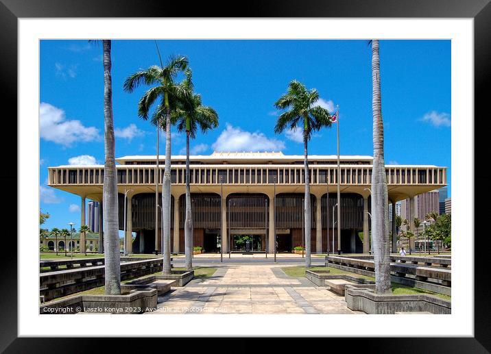 Hawaii State Capitol - Honolulu Framed Mounted Print by Laszlo Konya