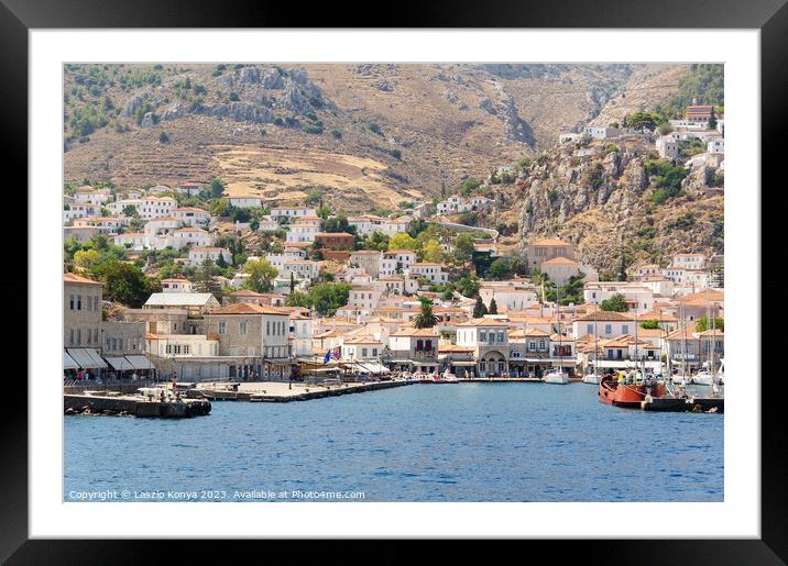 Port of Hydra - Saronic Islands Framed Mounted Print by Laszlo Konya