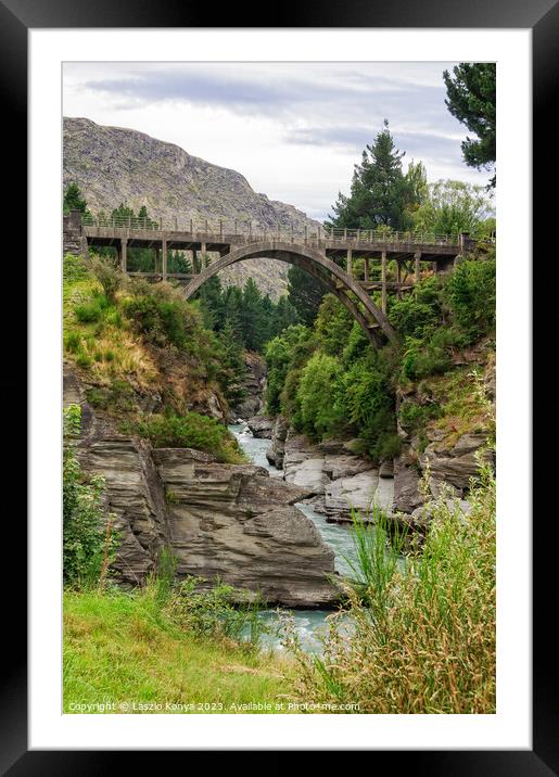 Edith Cavell Bridge - Queenstown Framed Mounted Print by Laszlo Konya