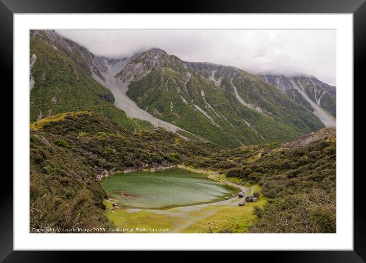Blue Lakes - Tasman Valley Framed Mounted Print by Laszlo Konya
